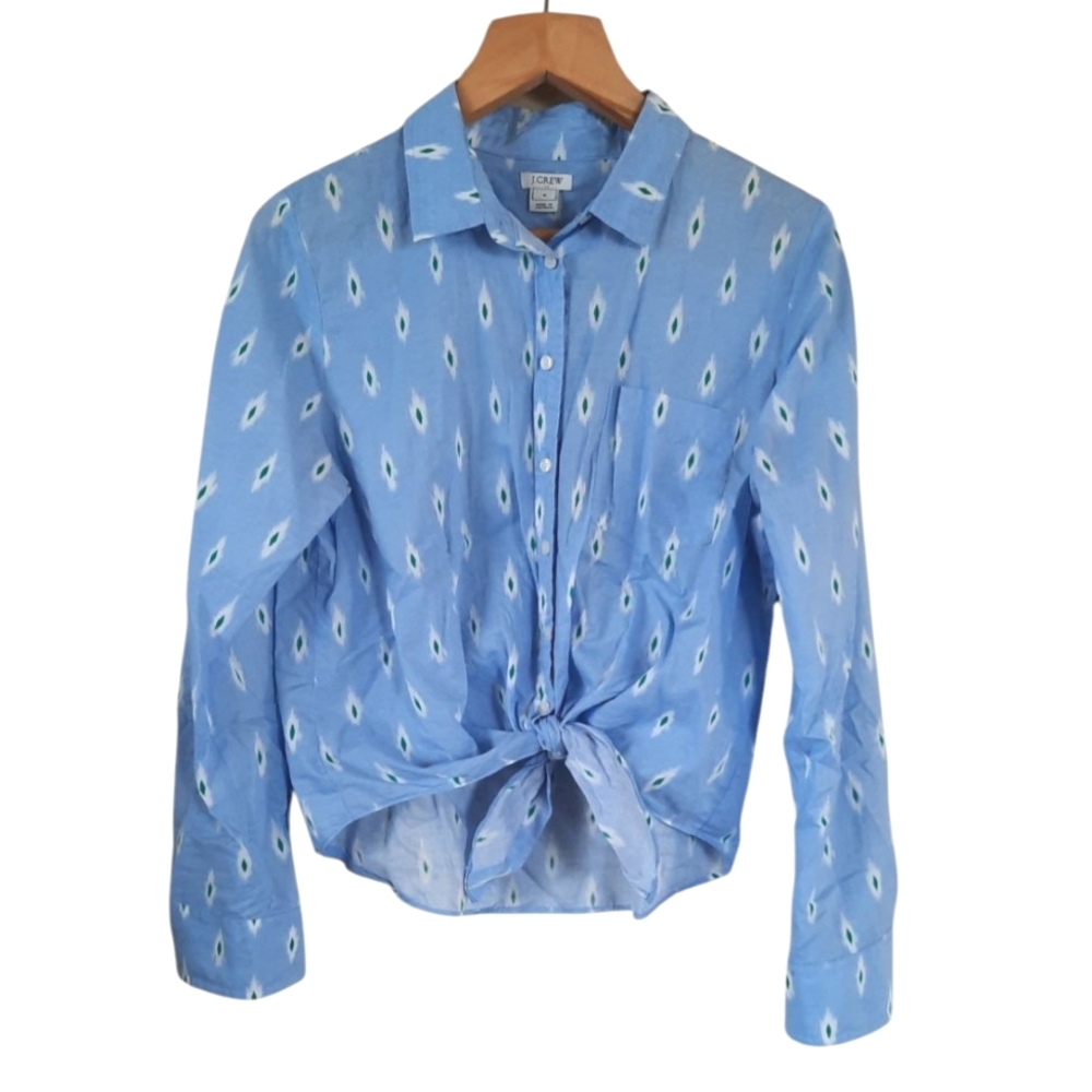 J.Crew Button Down Tie Top Cotton Sky Blue